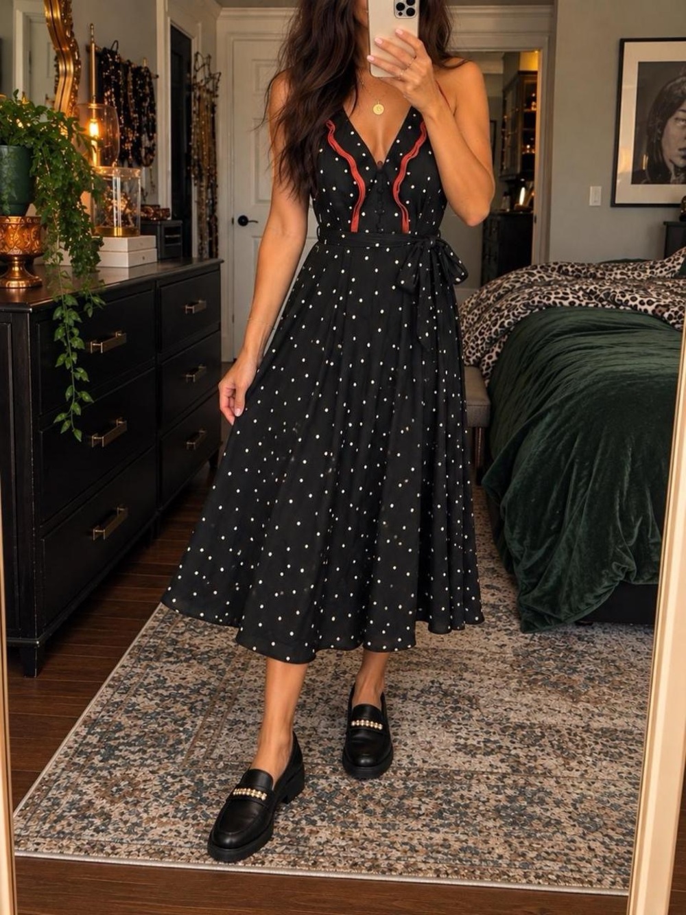 Anthropologie Girls From Savoy Silk Polka Dot Midi Dress Size 4